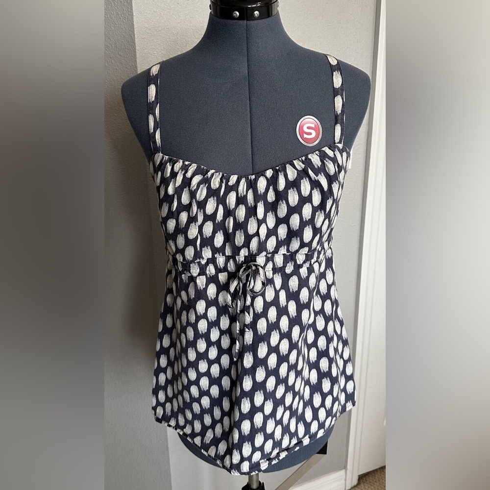 Patagonia women’s size 2 hemp cotton shirt, top blouse blue white polkadot